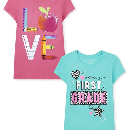The Children's Place Girls Short Sleeve Graphic T-Shirt, First Grade/School Supplies, Large