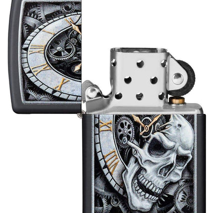 Zippo Clock Skull Zippo Clock Skull Lighter, Black Matte