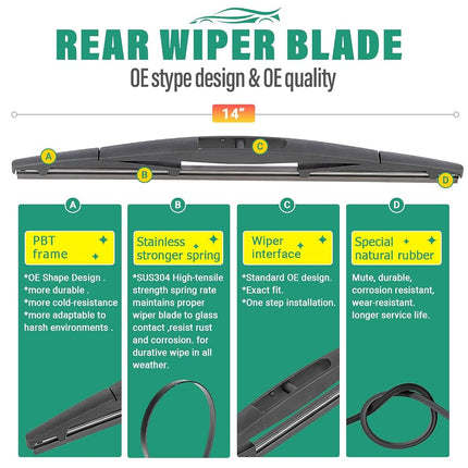 26" 20" 14" Windshield Wiper Blades Replacement for Acura MDX 2014 2015 2016 2017 2018 2019 2020 2022 2023 Premium All Weather Front Rear Wipers Set - OEM Quality (Pack of 3)