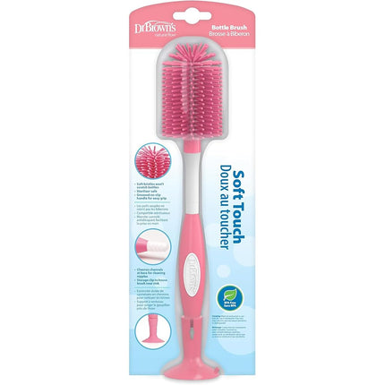 Brosse à biberon Dr. Brown's à poils doux pour biberons à col étroit - Rose