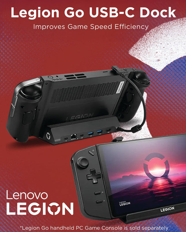 Hub USB-C Lenovo Legion Go – Station d'accueil 6-en-1, améliore l'efficacité de la vitesse de jeu, prise en charge visuelle 4K – Accessoire de jeu