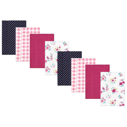 Bavoirs multipacks en flanelle de coton et polyester Hudson Baby, motif floral papillon, lot de 8, taille unique
