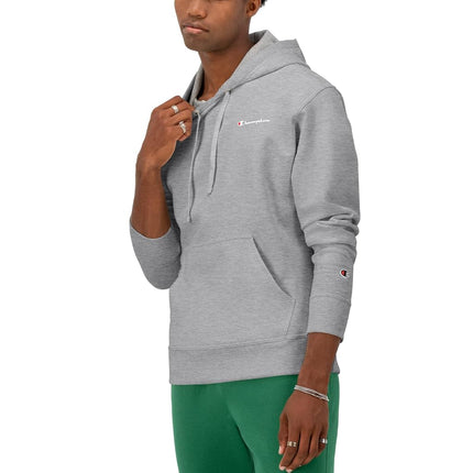 Champion Men's Powerblend Hooded Sweatshirt, Oxford Gray-Left Chest Script, S