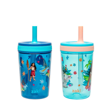 Zak Designs Disney Moana 2 Kelso Toddler Tumblers for Travel or at Home, 15oz 2-Pack Durable Plastic Sippy Cups with Leak-Proof Design is Perfect for Kids (Moana, Maui, Simea)