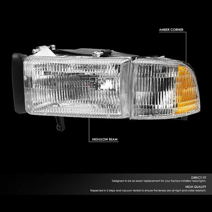 DNA MOTORING HL-OEM-DR94-LEFT OE Style Headlight+Corner Light Replacement For 94-02 Ram Driver Side