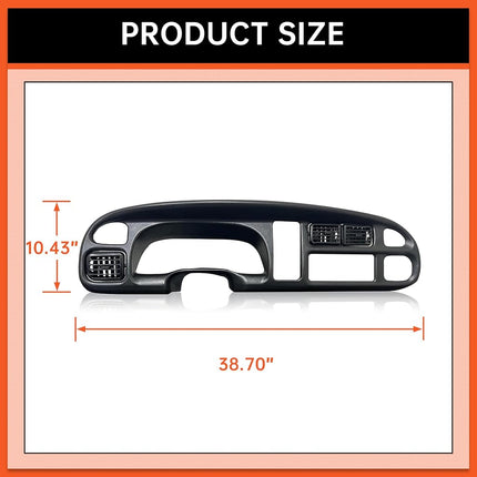 ECOTRIC Dash Board Cluster Bezel Cover Compatible with 1998-2002 Dodge Ram 1500 2500 3500 Instrument Pad Panel Dashboard Kit w/Vents Replacement for 5GK51DX9AA 5EU11DX9AB - Clips Included