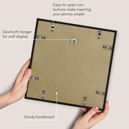 Americanflat 14x14 Picture Frame with Polished Plexiglass - Use as 4x6 Frame with Black Mat or Display 14x14 Photo Without Mat - Streamline Collection - Thin Border Square Frames for Wall - Black