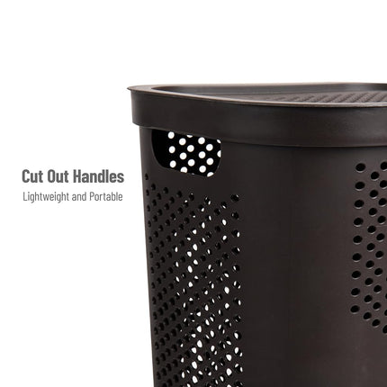 Mind Reader 60 Liter (15g/33lbs) Capacity, Cut Out Handles, Attached Hinged Lid, Ventilated, Brown, Single