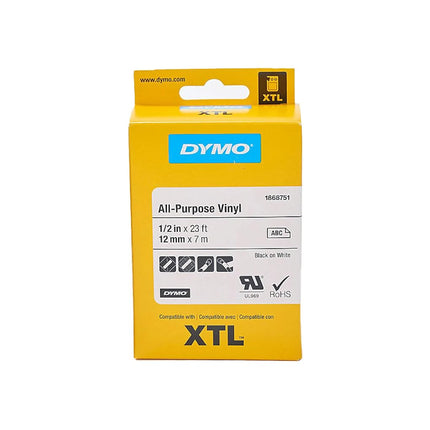 DYMO XTL All-Purpose Vinyl Labels | 12 mm x 7 m| Black on White