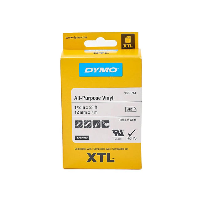 DYMO XTL All-Purpose Vinyl Labels | 12 mm x 7 m| Black on White
