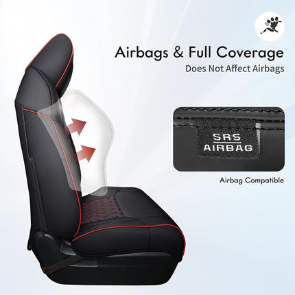 Huidasource Dodge Ram Seat Covers Full Set, Full Coverage Waterproof Leather Pickup Truck Seat Cushion Protector Fit for 2009-2018 1500, 2010-2023 2500/3500 Crew Mega Cab(Full Set/Black&Red)