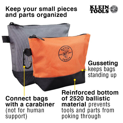 Klein Tools Utility Bag, Zipper Tool Bags in Orange/Black, Gray/Black, 12.5-Inch Canvas, 2-Pack Klein Tools 55470