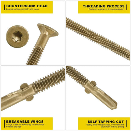 FMhotu #12 x 2-1/2" Trailer Deck Screws, Self-Tapping Sheet Wood Metal Screw, 286Pcs T25 Star Bits Reamer Tek Screws for Trailers, for Attaching Wood to Steel