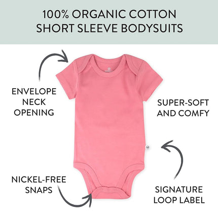 Honestbaby 10-Pack Short Sleeve Bodysuits One-Piece 100% Organic Cotton for Infant Baby Boys, Girls, Unisex, Rainbow Pinks, 12 Months