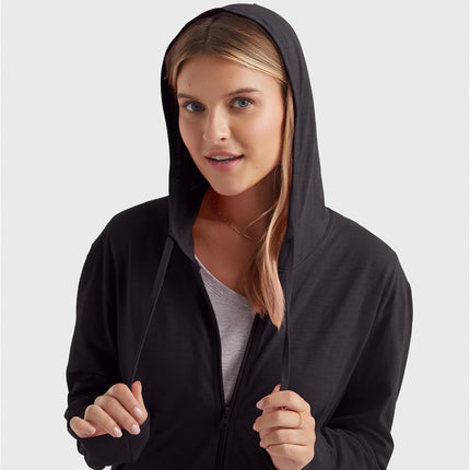 Hanes Women's Jersey Full Zip Hoodie, Black, Small