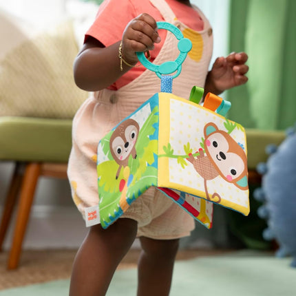 Bright Starts Safari Buddies Baby Soft Book Stroller Toy, Crinkle Plush Pages with Lion, Monkey, Elephant & More, Baby's First Book, Unisex, Ages 0+