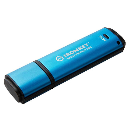 Kingston IronKey Vault Privacy 50 FIPS 197 Certified & XTS-AES 256-bit Encrypted USB TypeC Drive for Data Protection - IKVP50C/64GB