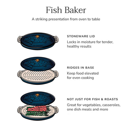 Le Creuset Stoneware Heritage Fish Baker, 1.7 qt., Cerise