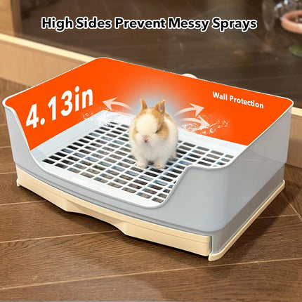 RUBYHOME Oversize Rabbit Litter Box with Drawer, Corner Toilet Box with Grate Potty Trainer, Bigger Pet Pan for Adult Guinea Pigs, Chinchilla, Ferret, Galesaur, Small Animals, 16.9 inch Long (Blue)