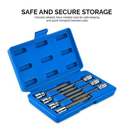 NEIKO 10244A 3/8-Inch-Drive Extra-Long Ball-End Hex-Bit Socket Set, SAE Sockets 1/8" to 3/8", S2 Steel, 7-Piece Set