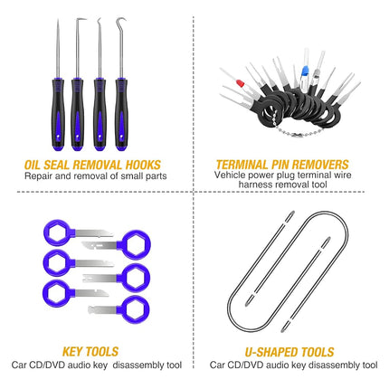 GOOACC 102Pcs Trim Removal Tool, Auto Push Pin Bumper Retainer Clip Set Fastener Terminal Remover Tool Round Handle Crowbar Pry Kit Car Panel Radio Removal Auto Clip Pliers (GRC-208)