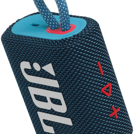 Altavoz inalámbrico Bluetooth portátil e impermeable JBL Go 3 con estuche de transporte premium (azul y rosa)