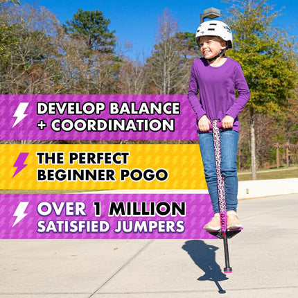 Flybar Foam Jolt Pogo Stick for Kids Age 5 and Up, Between 40 to 80 Pounds, Beginners Kids Pogo Stick for Boys and Girls (Leopard)