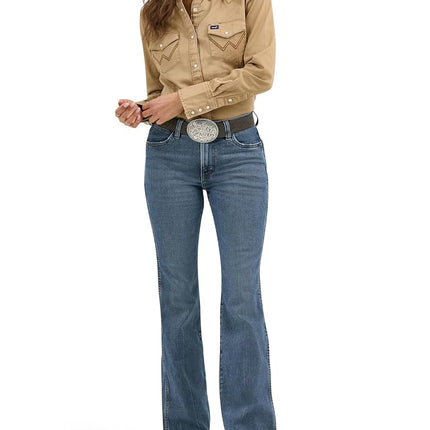 Wrangler Women's Long Sleeve Western Snap Work Shirt Blouse, Rawhide, X-Large