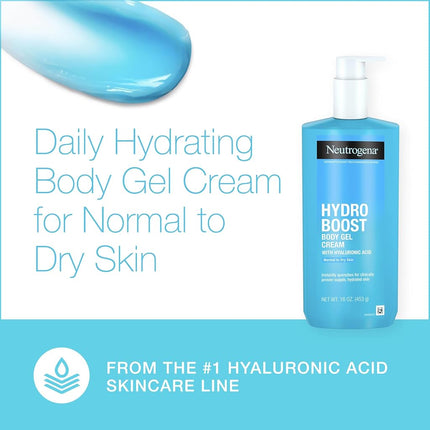 Neutrogena Hydro Boost Body Moisturizing Gel Cream with Hyaluronic Acid, Fast Absorbing, Lightweight Hydrating Body Lotion for Normal to Dry Skin, Paraben-Free, Twin Pack, 2 x 16 oz