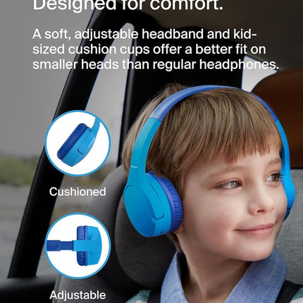 Belkin SoundForm Mini - Wireless Bluetooth Kids Headphones, 30H Battery, 85dB Safe Volume Limit, Built-in Microphone - Toddler On-Ear Earphones for iPhone, iPad - Ideal for School - Blue w/Case