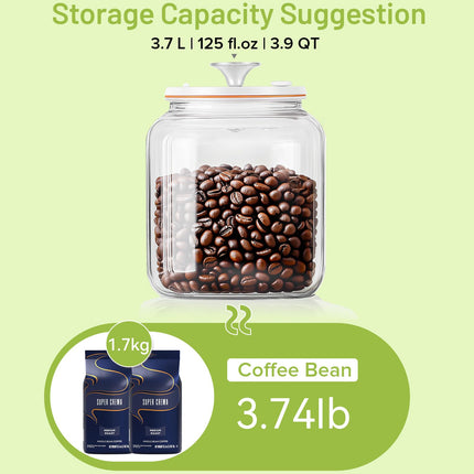 Secura VacGuard Fresh Canister, Electric Vacuum Canister, Smart Storage Container & Coffee Containers for Coffee Beans, Cookie & Pet Food 3.7 L, 125 oz