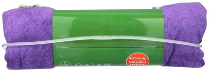 Gaiam Stay Put Yoga Towel Mat Size Yoga Mat Towel (Fits Over Standard Size Yoga Mat - 68" L x 24" W), Purple