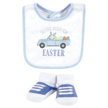 Hudson Baby Unisex Baby Cotton Bib and Sock Set, Easter Truck, 0-9 Months