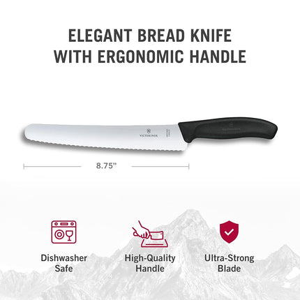 Victorinox Swiss Classic, Pastry Knife, Extra Sharp Blade, Wavy Edge, 22 cm, Plastic Handle, Stainless Steel, Black