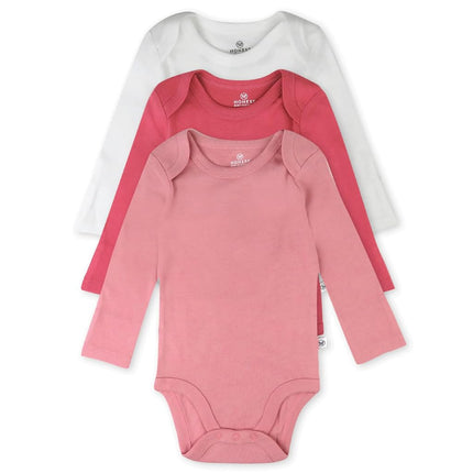 HonestBaby Multipack Long Sleeve Bodysuits One-Piece 100% Organic Cotton for Infant Baby Boys, Girls, Unisex, 3-Pack Ombre Pink Rose, 3-pack Ombre Pink Rose, 3-6 Months