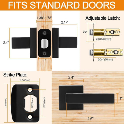 8 Pack Passage Door Handles Matte Black Door Knobs, Interior Door Knobs Square Heavy Duty Non-Locking Handlesets Hall Closet Handles, Reversible for Right & Left Sided Doors