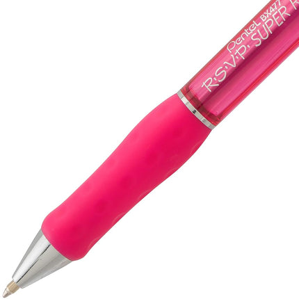 Pentel RSVP Super RT Ballpoint Pen, (0.7mm) Fine Line, Pink Ink - BX477-P(Pack of 12)