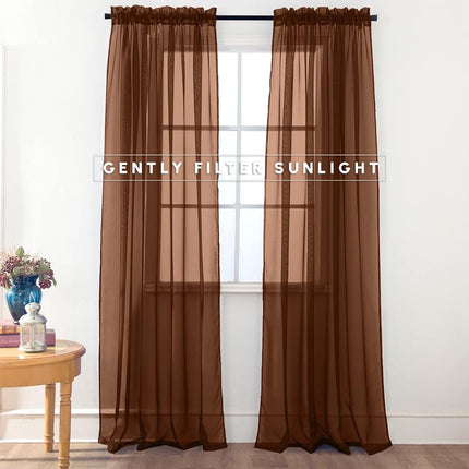 Elegant Comfort 2-Piece Sheer Panel with 2inch Rod Pocket - Window Curtains 60-inch Width X 84-inch Length - Chocolate