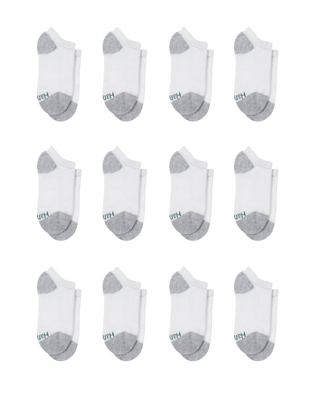 Hanes Boys' Socks, Double Tough Cushioned Ankle and No Show, 12-Pair Packs, No Show - White/Grey Bottom - 12 Pack, S