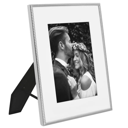 Americanflat 8x10 Picture Frame with Rope-Style Detailing and Shatter-Resistant Glass - Use as 5x7 Frame with Mat or Display 8x10 Photo Without Mat - Metal Picture Frames for Tabletop or Wall - Silver