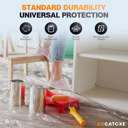 Axgatoxe 12 x 9 Ft Plastic Drop Cloths for Painting (10-Pack)