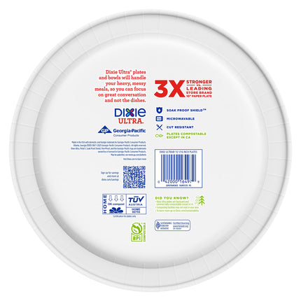 Glattol Dixie Ultra Paper Plates, 10 1/16 inch, Dinner Size Printed Disposable Plate, 172 Count (4 Packs of 43 Plates), Packaging and Design May Vary