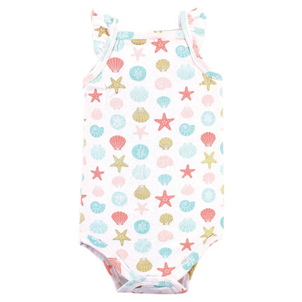 Hudson Baby Unisex Baby Cotton Sleeveless Bodysuits, Coral Mint Mermaid, 0-3 Months