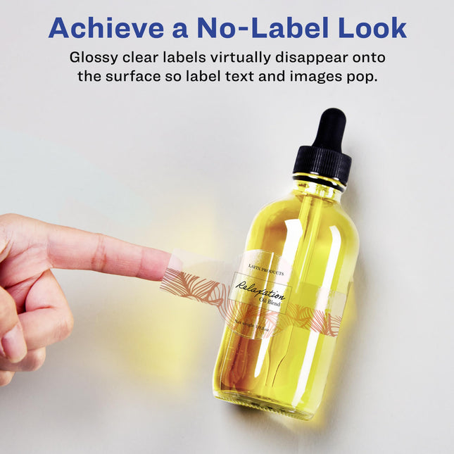 Avery Glossy Clear Cigar Labels with Sure Feed, 1.5" x 3.5", 250 Glossy Clear Labels, Print-to-The-Edge, Laser/Inkjet Printable Labels