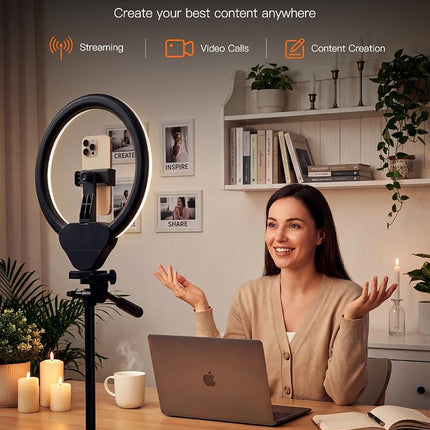 10'' Ring Light with 50'' Extendable Tripod Stand, Sensyne LED Circle Lights with Phone Holder for Live Stream/Makeup/YouTube Video/TikTok, Compatible with All Phones.