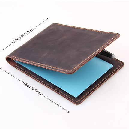 Leather Cover for 3.5”x5.5”Top Spiral Notebook, Handmade Leather Notebook Cover Compatible with Rocketbook Mini Size, Small Pocket Memo Notepads Holder with Business Card Holder-Coffee