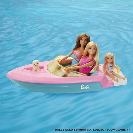Barbie Boat with Puppy and Themed Accessories, Floats in Water