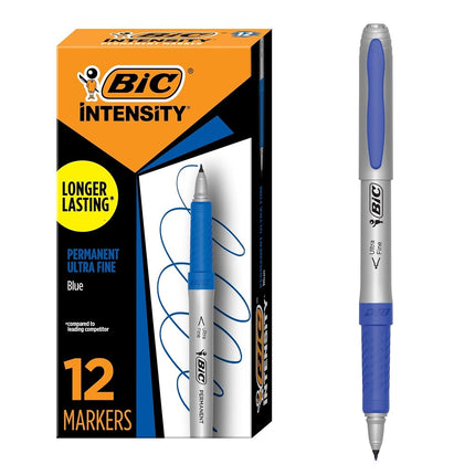 BIC Marking Permanent Markers, Ultra Fine Point, Blue, 12-Count