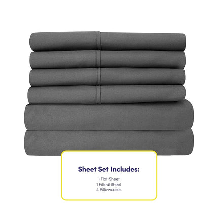 Sweet Home Collection 6 Piece 1500 Supreme Collection Brushed Microfiber Deep Pocket Sheet Set-2 Extra Pillow Cases, Great Value, Rv Short Queen, Gray