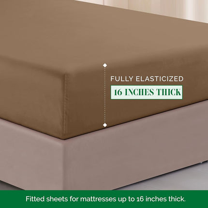 Elegant Comfort Luxurious 1500 Premium Hotel Quality Microfiber Three Line Embroidered Softest 4-Piece Bed Sheet Set, Wrinkle and Fade Resistant, King, Taupe